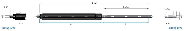 16-1 Gas spring with end fittings Thread