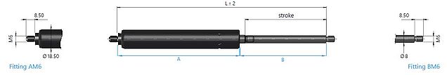 Gas spring 16-2 with end fitting Thread