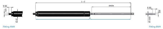 Gas spring 16-12 mit end fitting thread