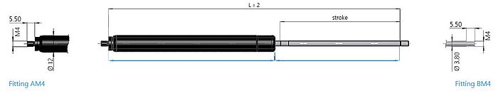 Gas spring 16-12 mit end fitting thread